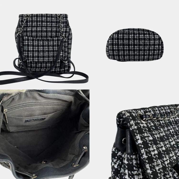 Pre Owned Chanel CC Black Purple Tweed Leather Backpack