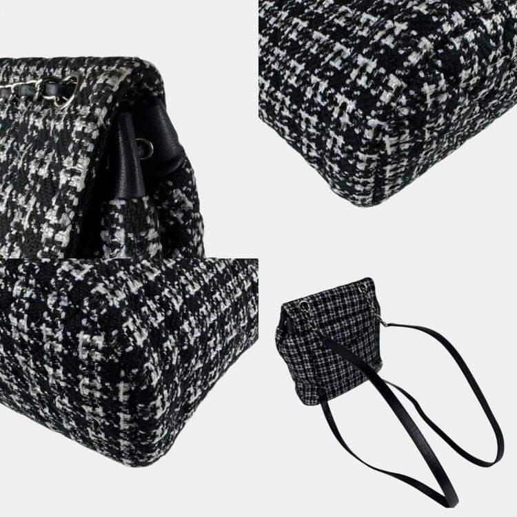 Pre Owned Chanel CC Black Purple Tweed Leather Backpack