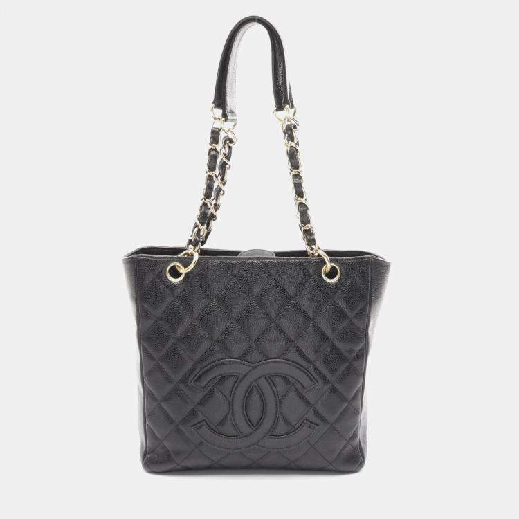 Pre Owned Chanel PST Black Leather Tote Bag
