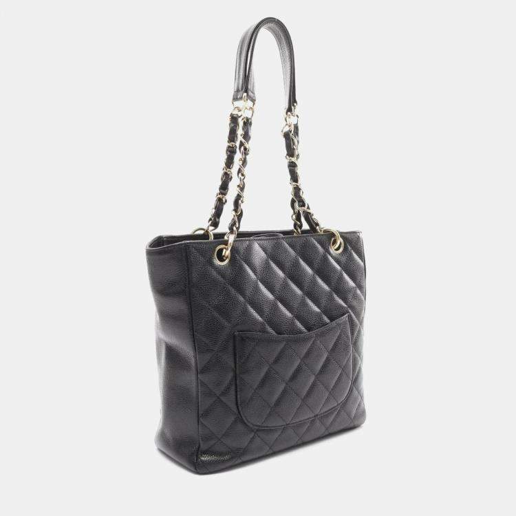 Pre Owned Chanel PST Black Leather Tote Bag