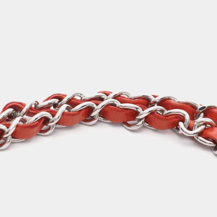 Pre Owned Chanel Red Lambskin Shoulder Bag