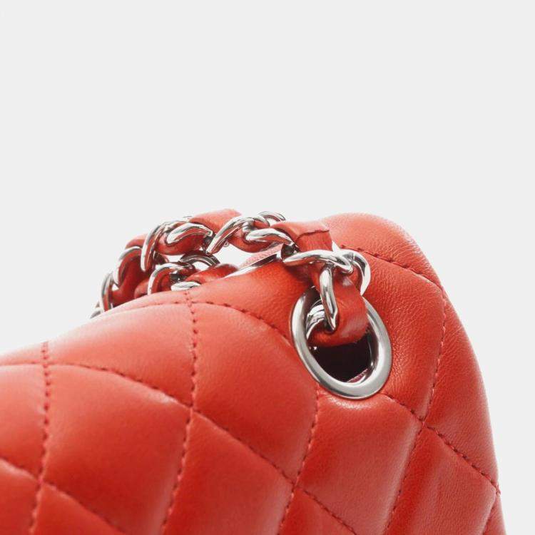 Pre Owned Chanel Red Lambskin Shoulder Bag