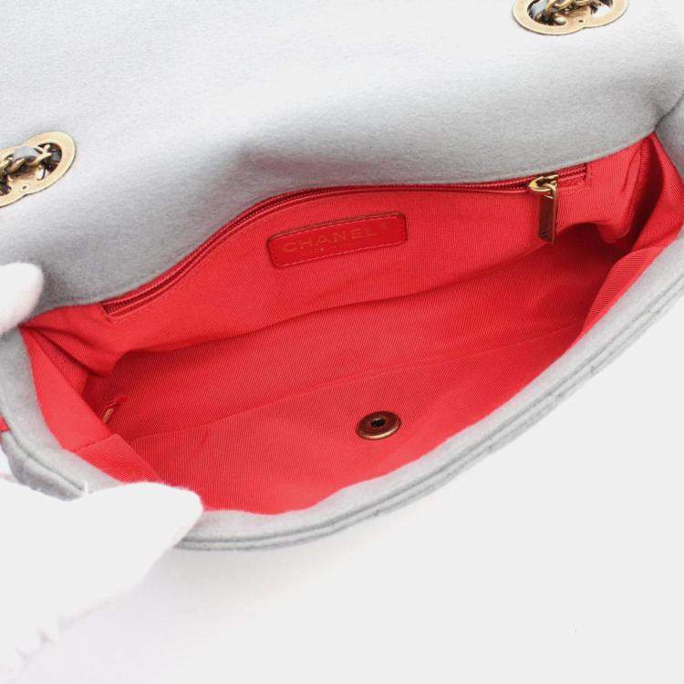 Pre Owned Chanel Red Grey Felt Leather Canvas Shoulder Bag