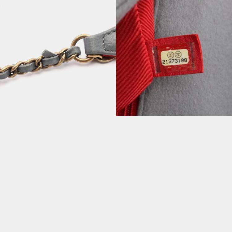 Pre Owned Chanel Red Grey Felt Leather Canvas Shoulder Bag