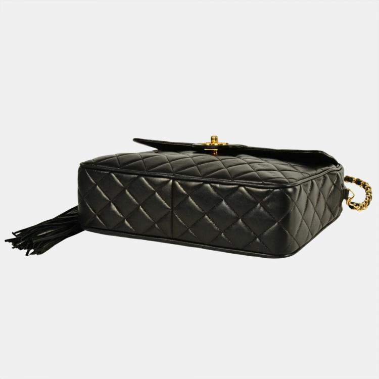 Pre Owned Chanel Black Lambskin Tassel Shoulder Bag