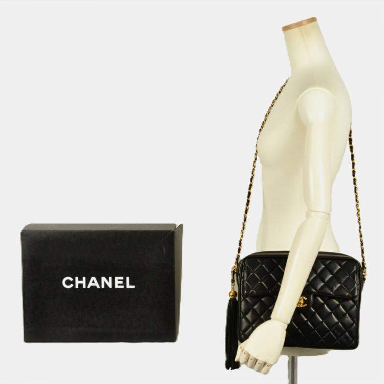 Pre Owned Chanel Black Lambskin Tassel Shoulder Bag