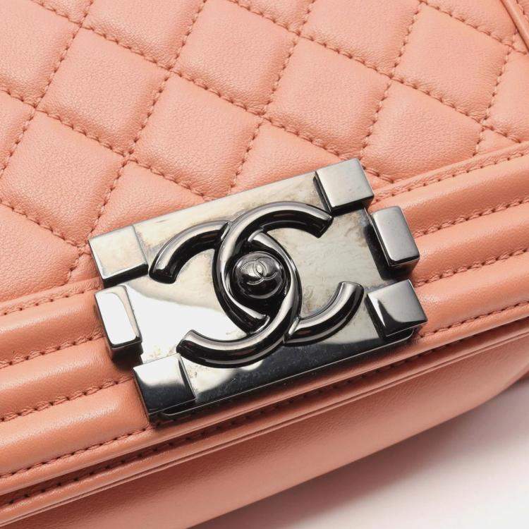 Pre Owned Chanel Boy Small Orange Lambskin Shoulder Bag