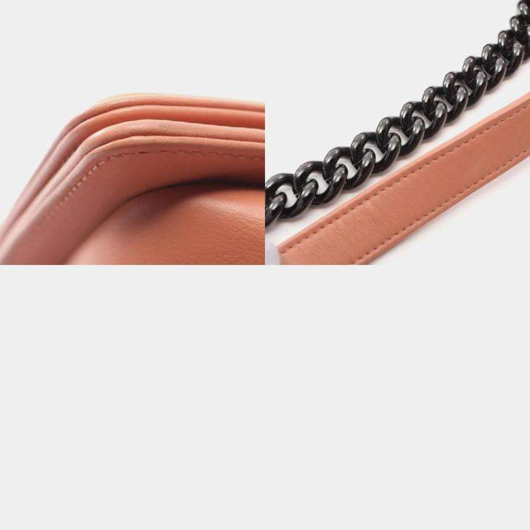 Pre Owned Chanel Boy Small Orange Lambskin Shoulder Bag
