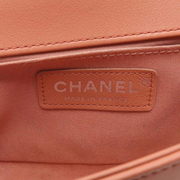 Pre Owned Chanel Boy Small Orange Lambskin Shoulder Bag