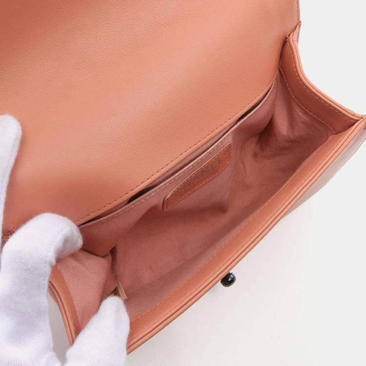 Pre Owned Chanel Boy Small Orange Lambskin Shoulder Bag