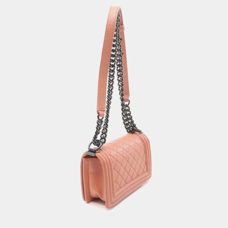 Pre Owned Chanel Boy Small Orange Lambskin Shoulder Bag