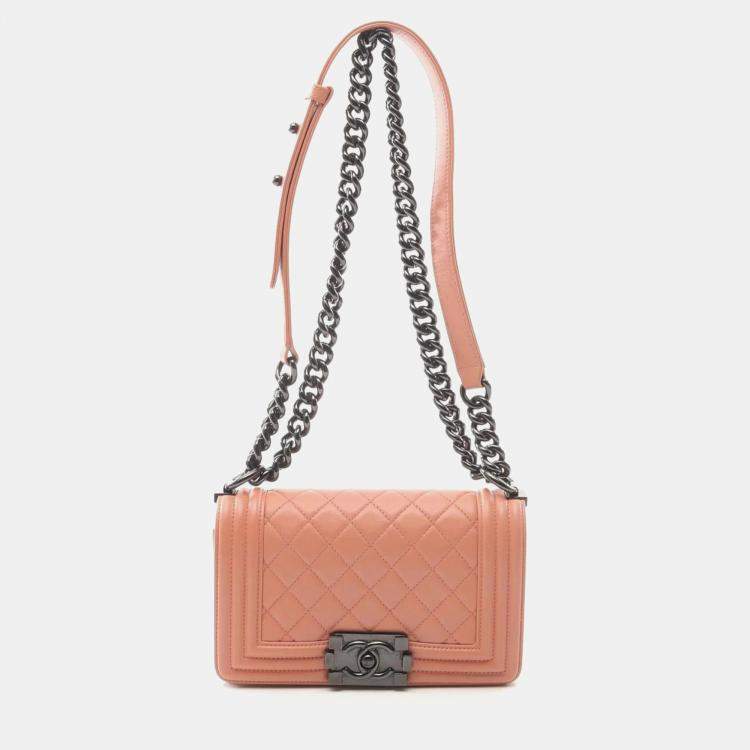 Pre Owned Chanel Boy Small Orange Lambskin Shoulder Bag