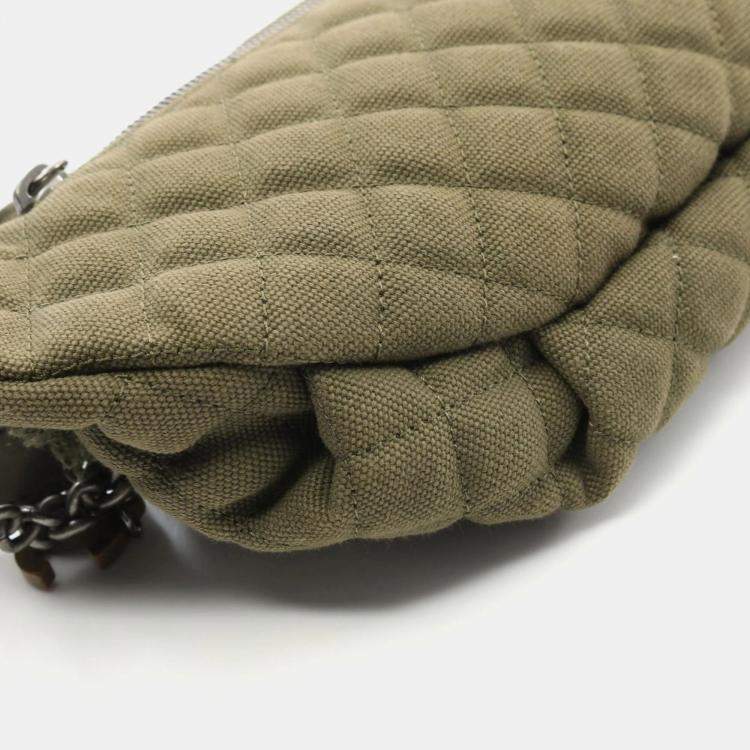 Pre Owned Chanel Matelasse Khaki Canvas Leather Waist Bag