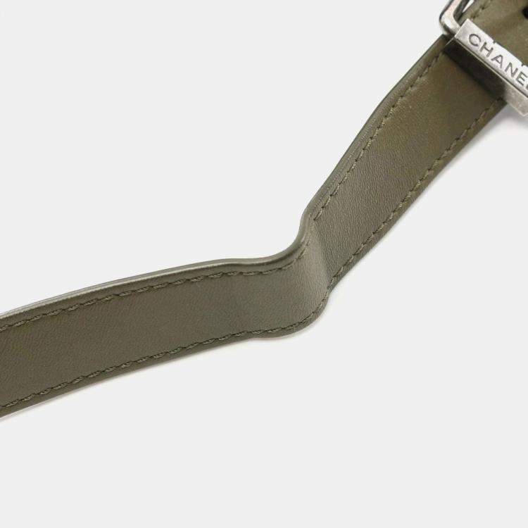 Pre Owned Chanel Matelasse Khaki Canvas Leather Waist Bag
