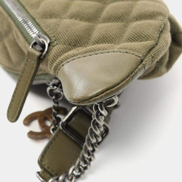Pre Owned Chanel Matelasse Khaki Canvas Leather Waist Bag