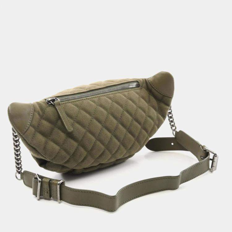 Pre Owned Chanel Matelasse Khaki Canvas Leather Waist Bag