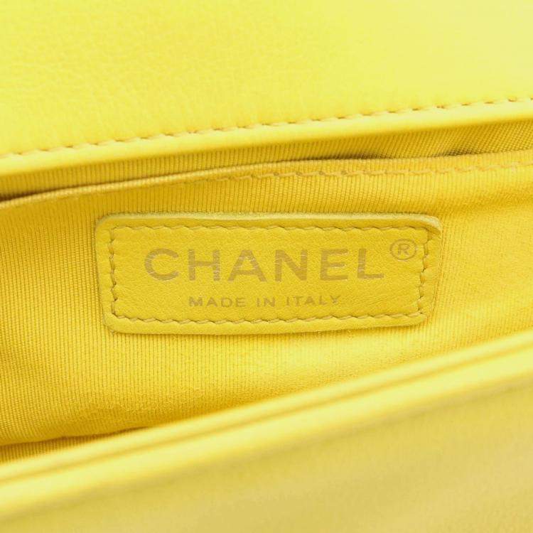Pre Owned Chanel Boy Small Chevron Yellow Lambskin Shoulder Bag