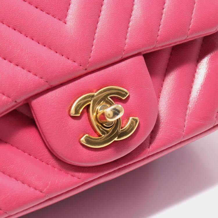 Pre Owned Chanel Mini Flap Chevron Pink Lambskin Shoulder Bag