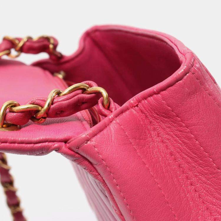 Pre Owned Chanel Mini Flap Chevron Pink Lambskin Shoulder Bag