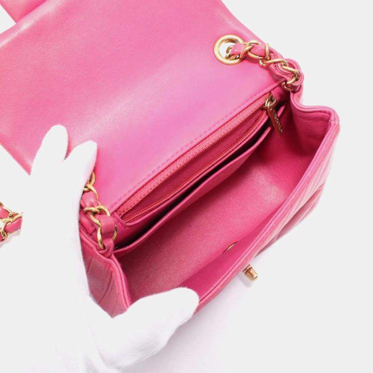 Pre Owned Chanel Mini Flap Chevron Pink Lambskin Shoulder Bag