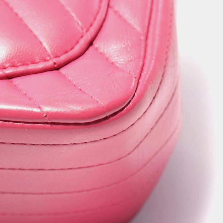 Pre Owned Chanel Mini Flap Chevron Pink Lambskin Shoulder Bag