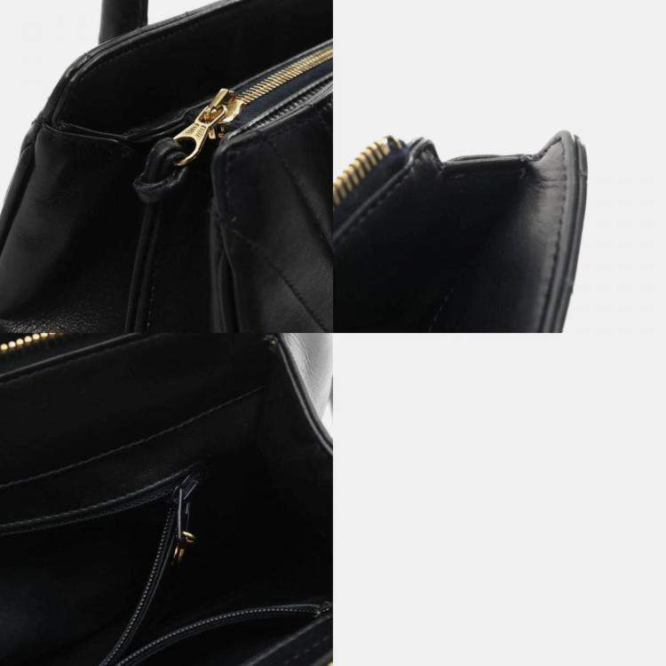 Pre Owned Chanel Chevron V Stitch Navy Lambskin Handbag