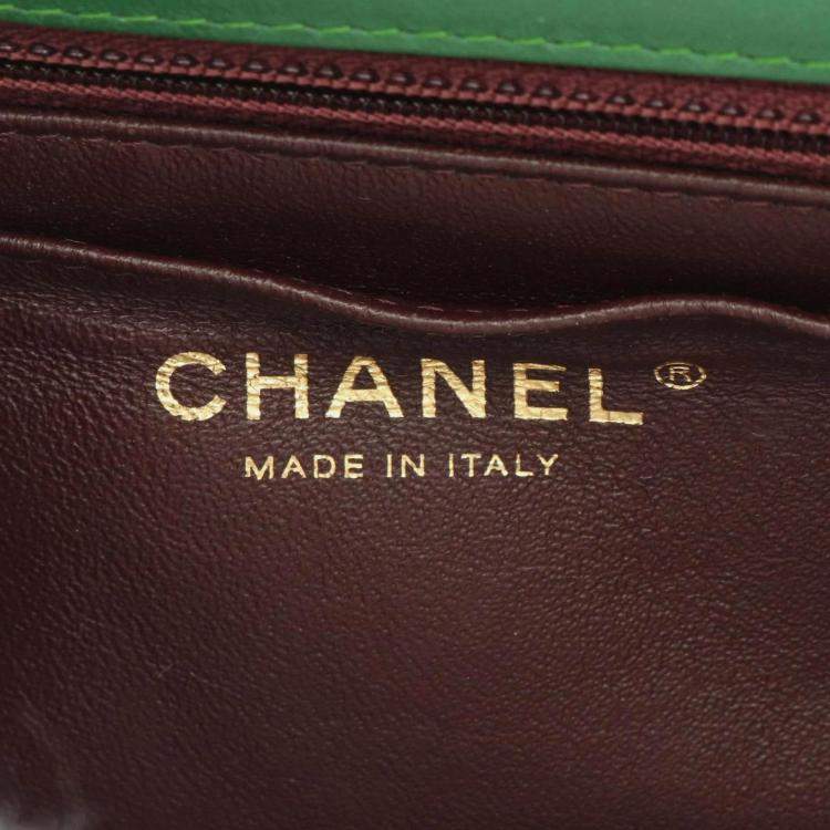 Pre Owned Chanel Matelasse Green Cotton Jersey Leather Single Flap Shoulder Bag