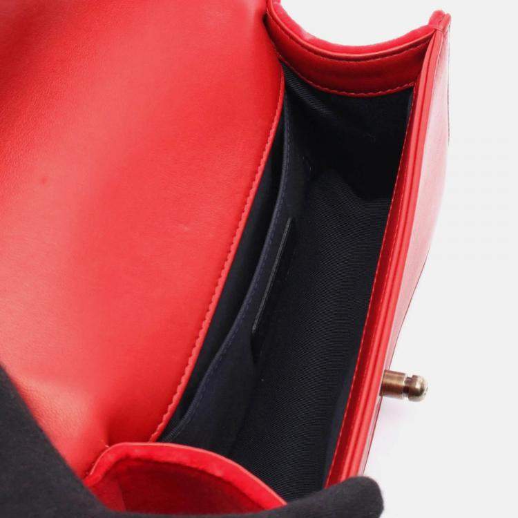 Pre Owned Chanel Boy Small Red Green Multicolor Fabric Canvas Shoulder Bag