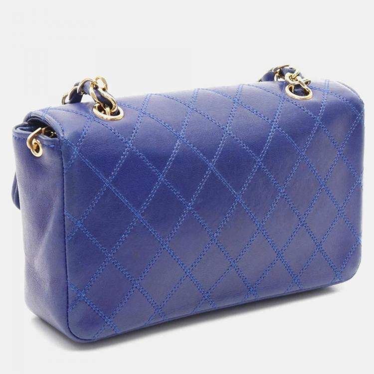 Pre Owned Chanel Matelasse Blue Lambskin Shoulder Bag
