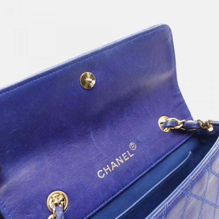 Pre Owned Chanel Matelasse Blue Lambskin Shoulder Bag
