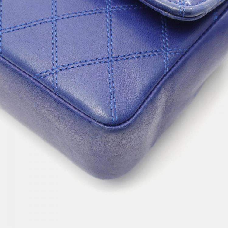 Pre Owned Chanel Matelasse Blue Lambskin Shoulder Bag