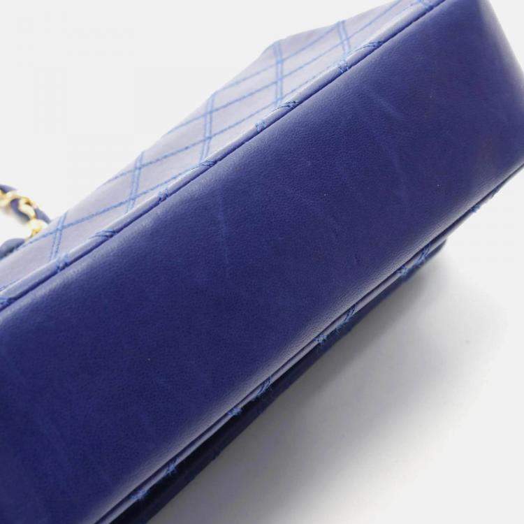 Pre Owned Chanel Matelasse Blue Lambskin Shoulder Bag