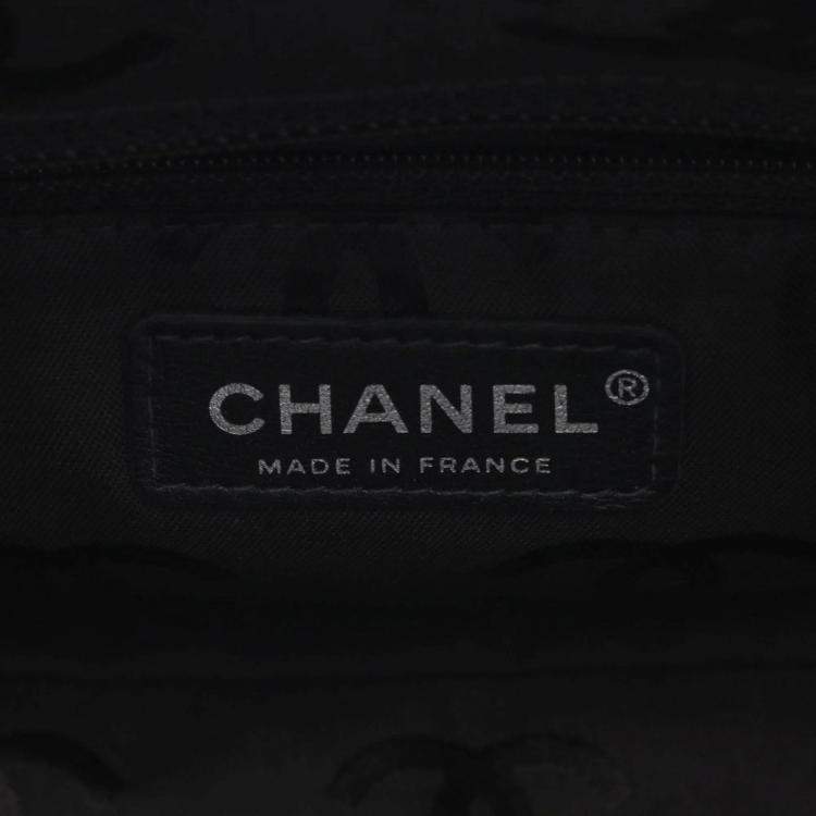 Pre Owned Chanel Cambon Line Beige Black Leather Bowling Shoulder Bag