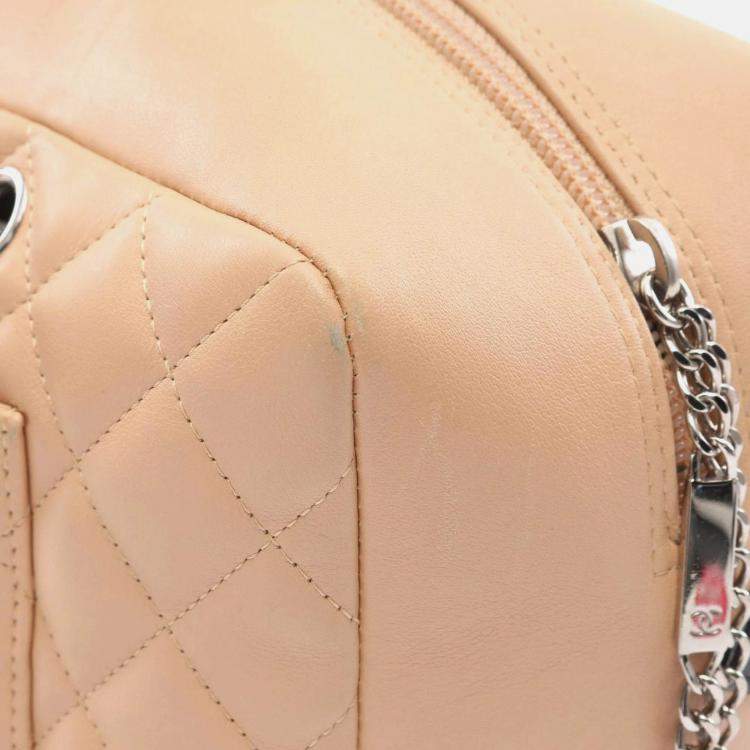 Pre Owned Chanel Cambon Line Beige Black Leather Bowling Shoulder Bag