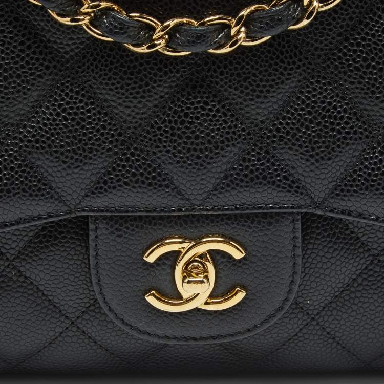 Pre Owned Chanel Black Quilted Caviar Leather Jumbo Classic Single Flap Bag