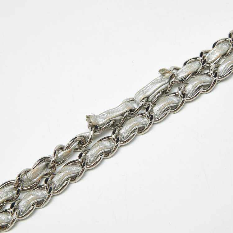 Pre Owned Chanel Silver Quilted Leather Maxi Classic Single Flap Bag