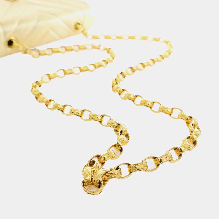 Pre Owned Chanel Gold Small Chevron Metallic Lambskin V Stitch Bijoux Flap