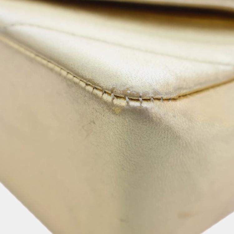 Pre Owned Chanel Gold Small Chevron Metallic Lambskin V Stitch Bijoux Flap