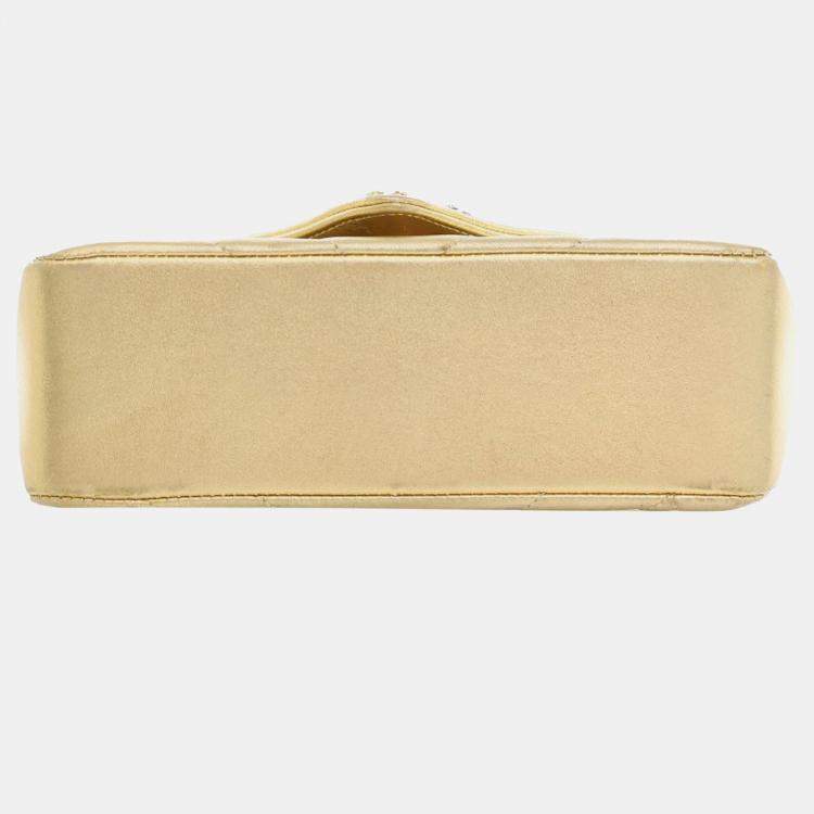 Pre Owned Chanel Gold Small Chevron Metallic Lambskin V Stitch Bijoux Flap