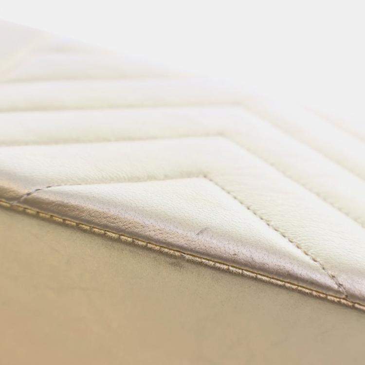 Pre Owned Chanel Gold Small Chevron Metallic Lambskin V Stitch Bijoux Flap