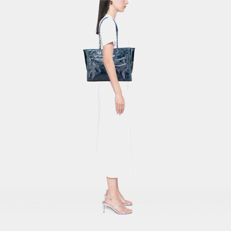 Pre Owned Chanel Blue Small Glazed Calfskin Deauville Tote