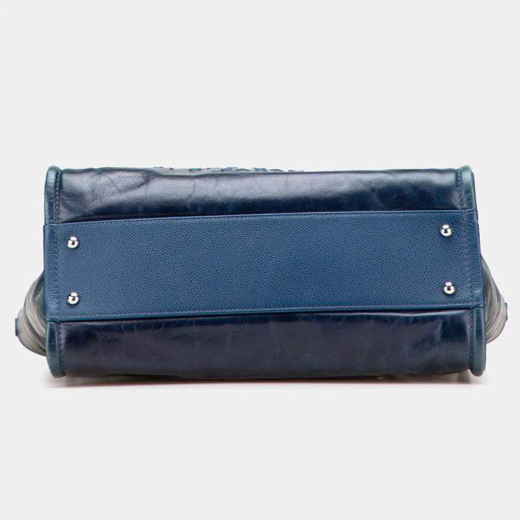 Pre Owned Chanel Blue Small Glazed Calfskin Deauville Tote