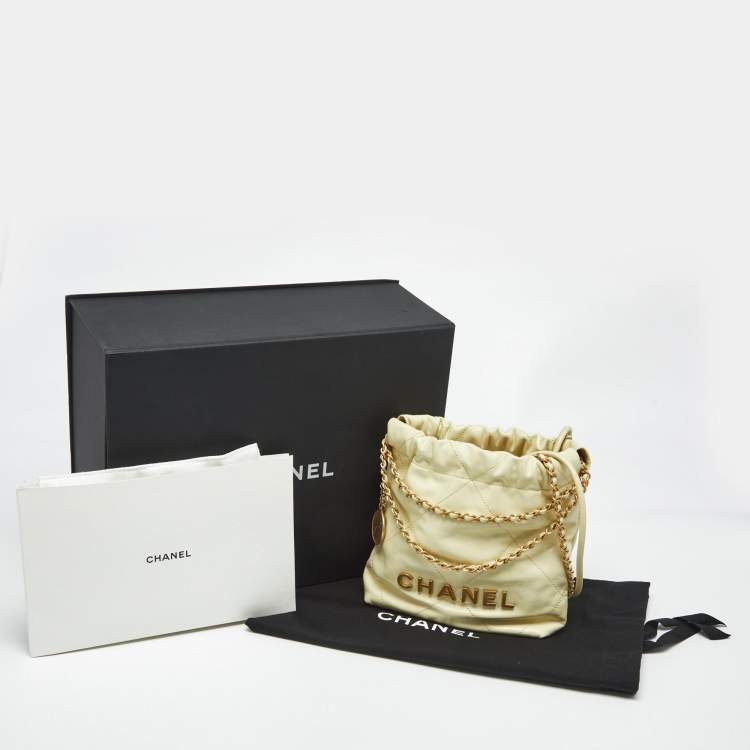 Pre Owned Chanel Yellow Quilted Leather Mini 22 Chain Bag