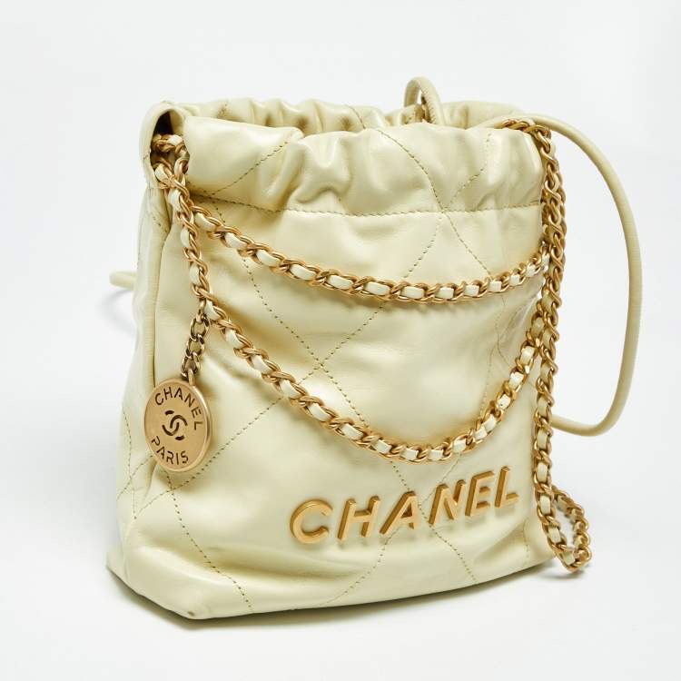 Pre Owned Chanel Yellow Quilted Leather Mini 22 Chain Bag