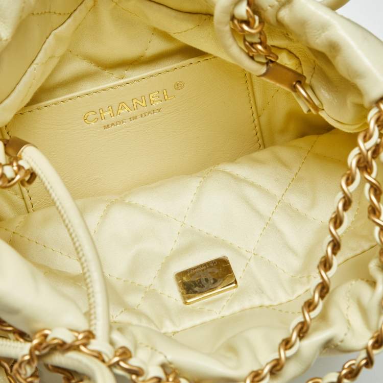 Pre Owned Chanel Yellow Quilted Leather Mini 22 Chain Bag
