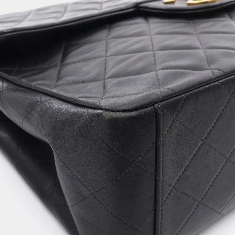 Pre Owned Chanel Deca Matelasse Black Lambskin Shoulder Bag