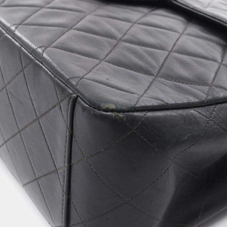 Pre Owned Chanel Deca Matelasse Black Lambskin Shoulder Bag