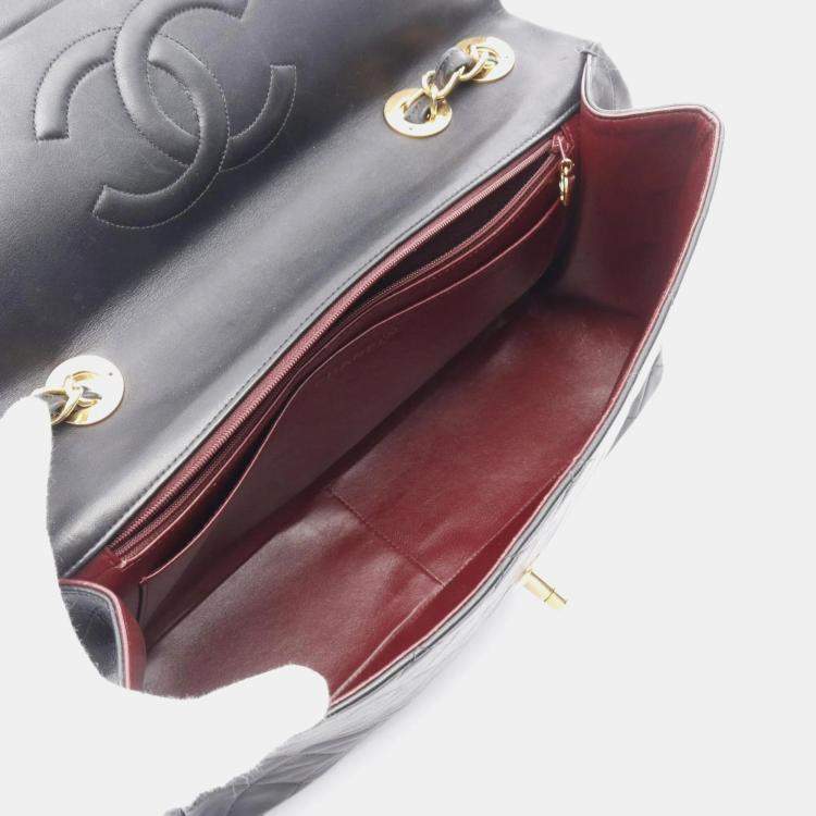 Pre Owned Chanel Deca Matelasse Black Lambskin Shoulder Bag
