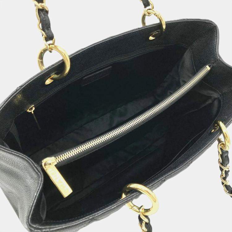 Pre Owned Chanel Grand GST Black Caviar Skin Tote Bag