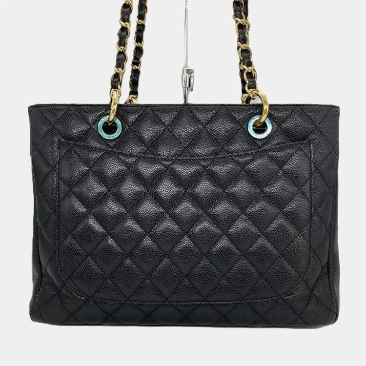 Pre Owned Chanel Grand GST Black Caviar Skin Tote Bag